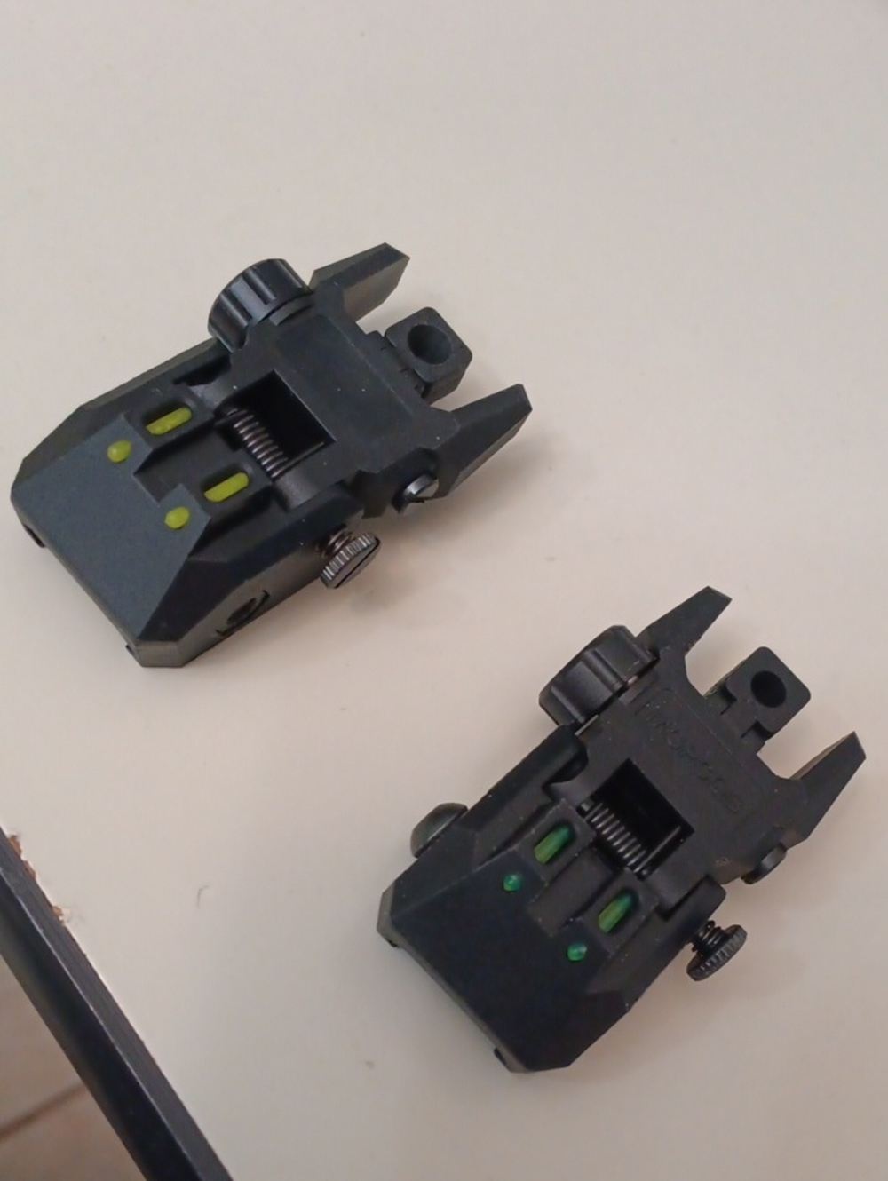 Black Folding Tactical Sight Pair with Green Lens Markers 2 Rear Ones